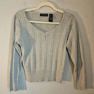 Axcess Liz Claiborne y2k size lrg ribbed gray long sleeve knit shirt button up